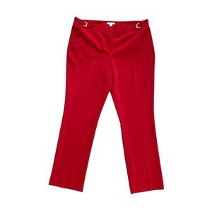 New York &‎ Company Womens Stretch Red Dress Pants Gold Tone Buckles Size 14